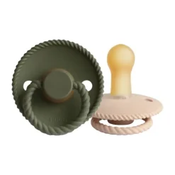 FRIGG Rope Fopspeen Croissant / Olive 6-18 Mnd 2 Stuks