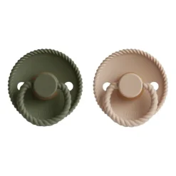 FRIGG Rope Fopspeen Croissant / Olive 6-18 Mnd 2 Stuks