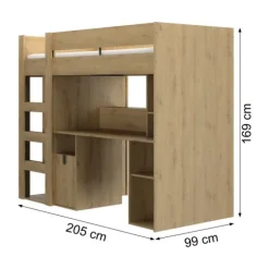 Gautier Lugano Hoog Bed - 90x200 cm - Gebleekte Helvezia Eik