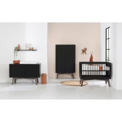 Kidsmill Sixties Babybed Zwart Mat / Walnoot 70 x 140 cm