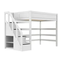 Life Time Hoogslaper Deluxe - White Wash - 177 cm - 120 cm - Met Trapkast