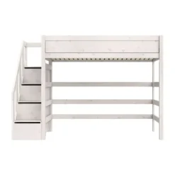 Life Time Hoogslaper Premium - White Wash - 177 cm - 120 cm - Met Trapkast