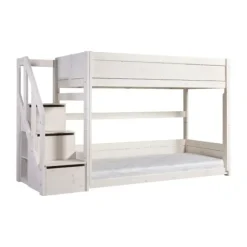 LIFETIME Kidsrooms Laag Stapelbed Met Trapkast -Whitewash - Rolbodem