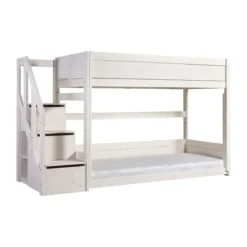 LIFETIME Kidsrooms Laag Stapelbed Met Trapkast - Whitewash - Luxe Lattenbodem