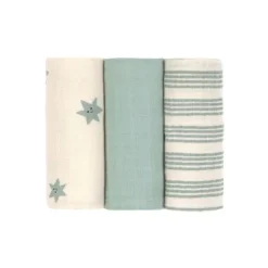 Lässig Tiny Team Swaddle & Burp Doeken - 3 Stuks - 60 x 60 cm - Granite Green