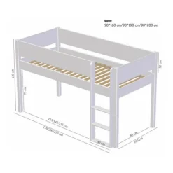 Manis-h BORR Combinatie Halfhoog Bed Met Lattenbodem En Klinwand - 90 x 160 cm