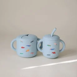 Mushie Siliconen Oefenbeker Met Rietje - Retro Cars