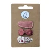 Ootje Kadootje Babyhaarclipjes - Fleurs / Strikje / Dusty Rose Linnen - 3 st.